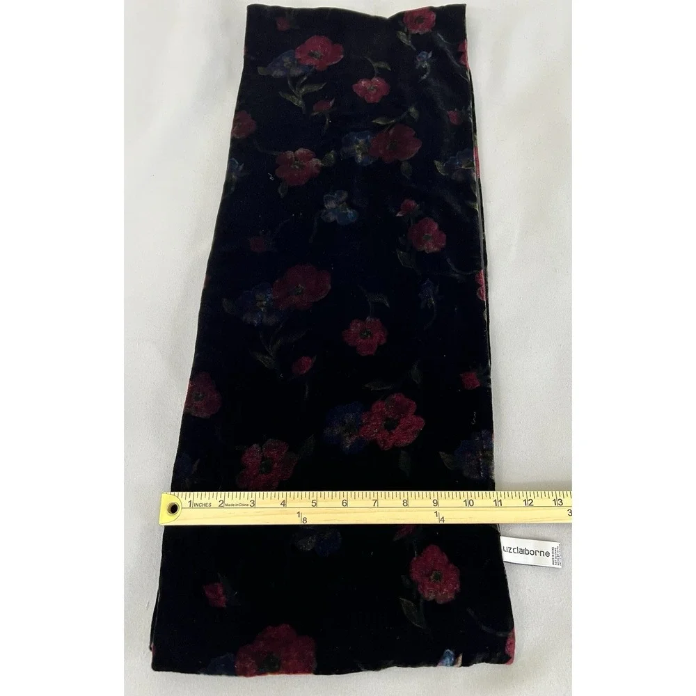 VTG Liz Claiborne Red Black Winter Velvet Silk Floral Scarf Women 58